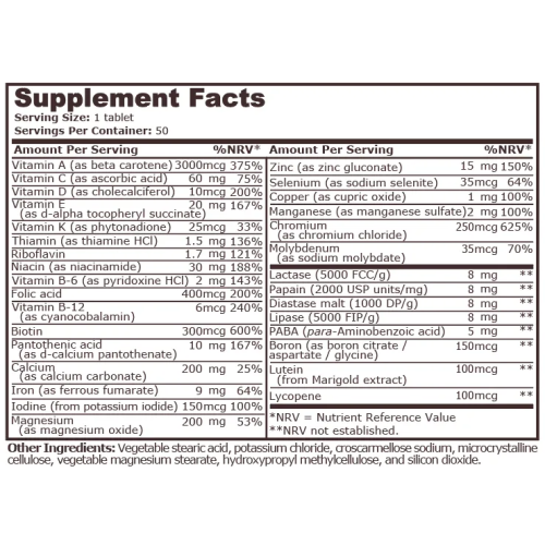 PURE NUTRITION - DAILY VITAMINS, 50 Tablets - 1